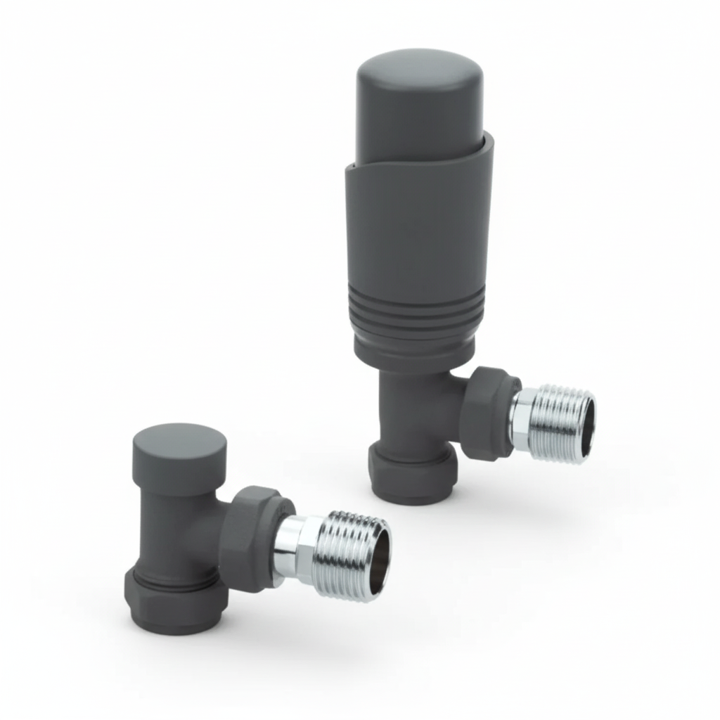 Thermostatic Angled Radiator Valve + l/s Anthracite