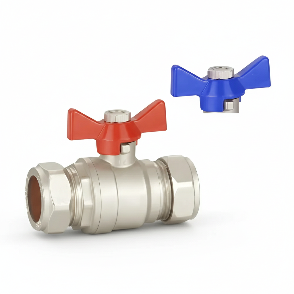 Butterfly Ball Valve Red / Blue Handle WRAS