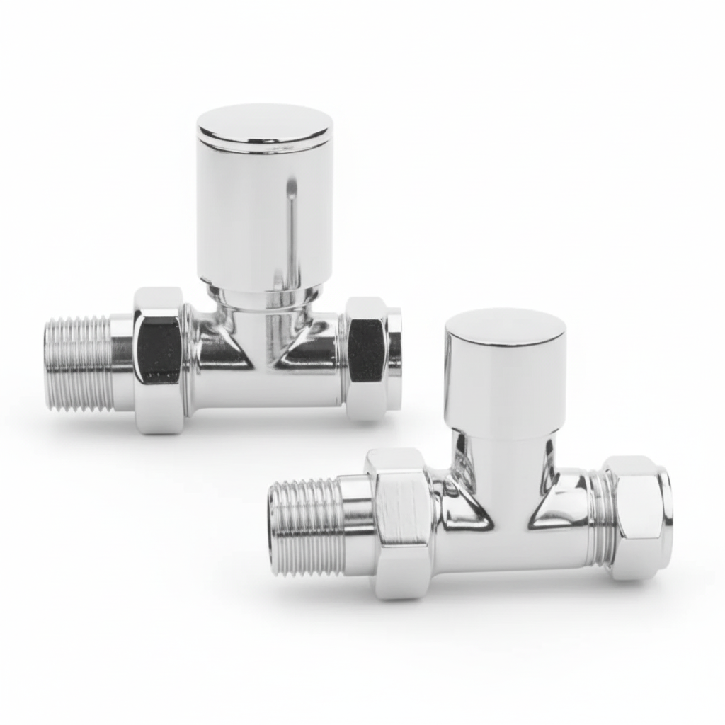 Modern Straight Radiator Valve Chrome (pair)