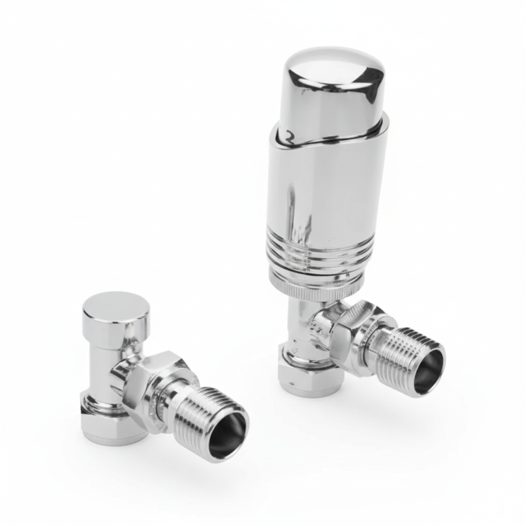 Thermostatic Angled Radiator Valve + l/s Chrome