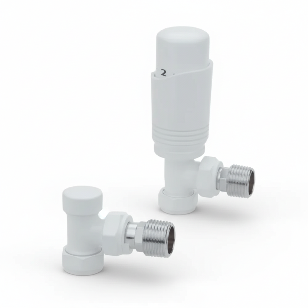 Thermostatic Angled Radiator Valve + l/s White