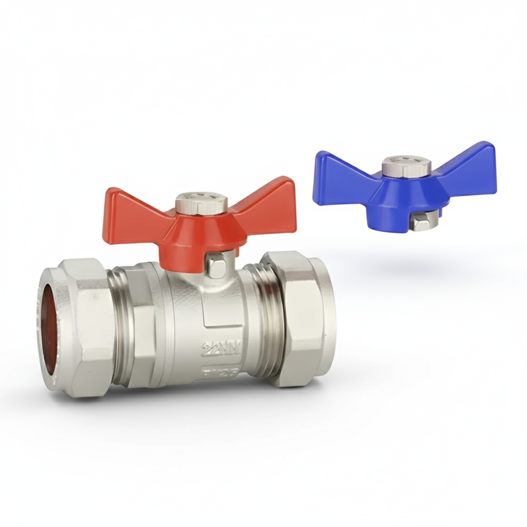 Butterfly Ball Valve Red / Blue Handle WRAS ( Light Type )