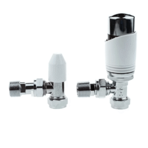 Thermostatic Angled Radiator Valve + l/s White/Chrome
